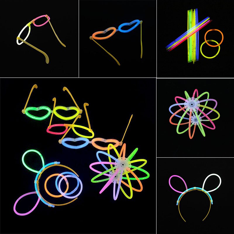 Varillas luminosas de colores combinados, gafas de juguete, diademas, pulseras, accesorios fluorescentes para decoración de fiestas, festivales y bodas