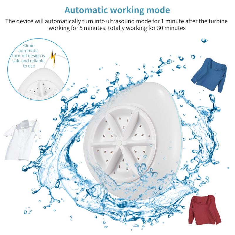 Mini bærbar automatisk vaskemaskine enkelt tønde ultralydsrenser turbine foldbar spand usb tøjvask