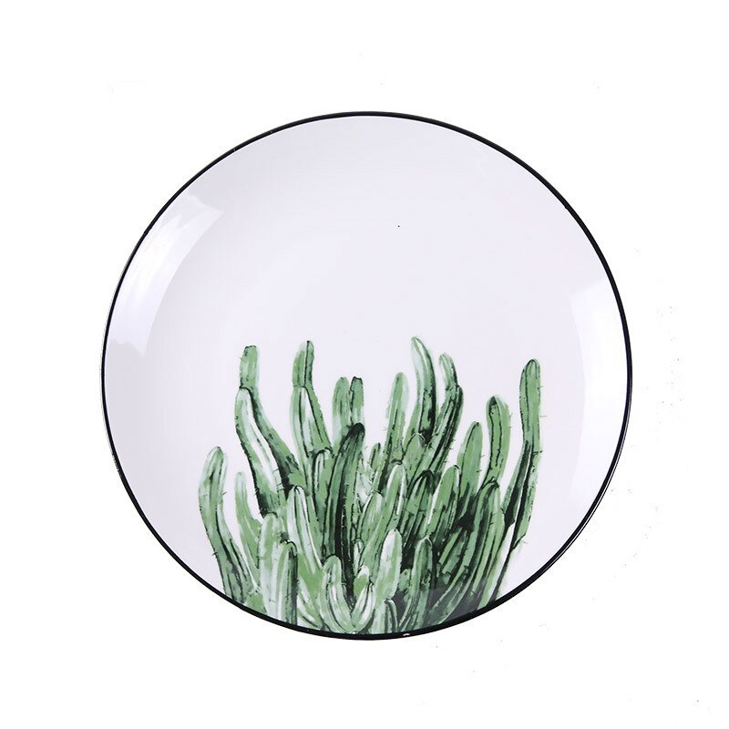 Interesante vajilla creativa de 8 pulgadas para Patrón de planta, plato redondo de Cactus abstracto, hoja de plátano japonés, plato para carne, ensalada y pepinillo: 8 inches  3