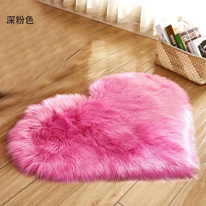 Alfombra peluda larga, alfombra peluda azul, blanca y rosa, alfombras de piel con forma de corazón, lana suave Artificial, piel de oveja, alfombra para puerta de dormitorio y habitación de bebé: Castaño
