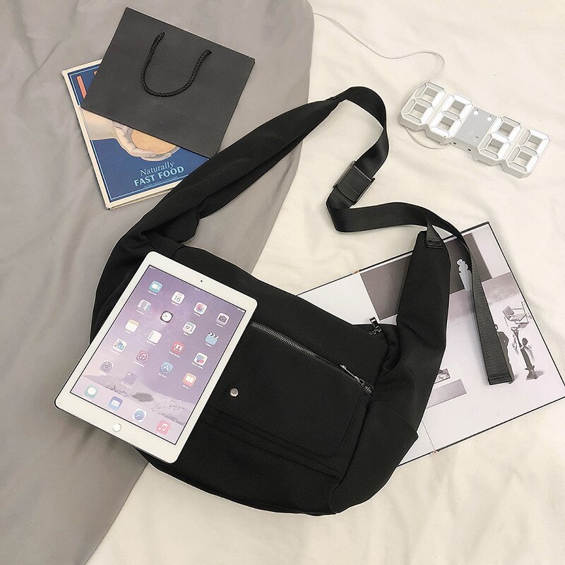 Bolsa Hobo de tela de Nylon impermeable para adolescentes, bolso informal de gran capacidad para estudiantes, bolsa Slouch negra suave para uso diario