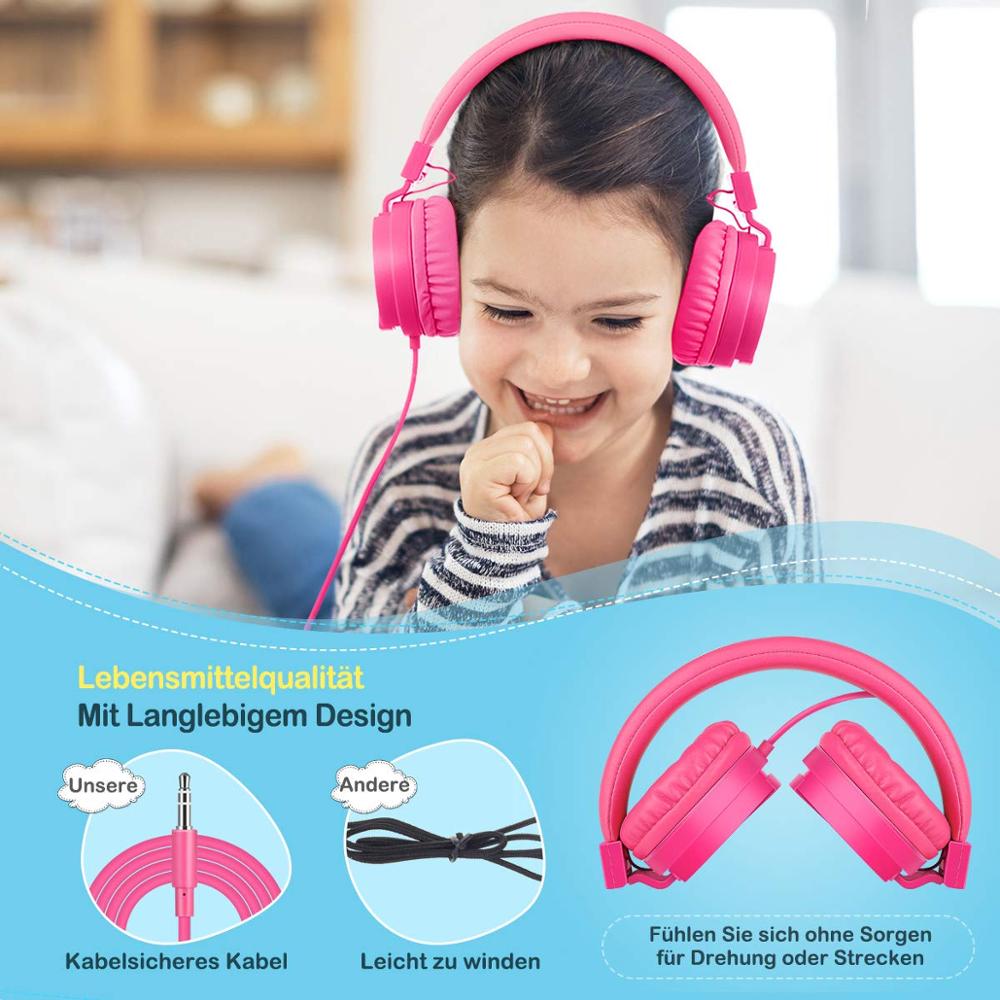 Bashörlurar, lätta stereo hopfällbara trådade hörlurar för barn justerbart huvudband headset för telefoner dator pc musik