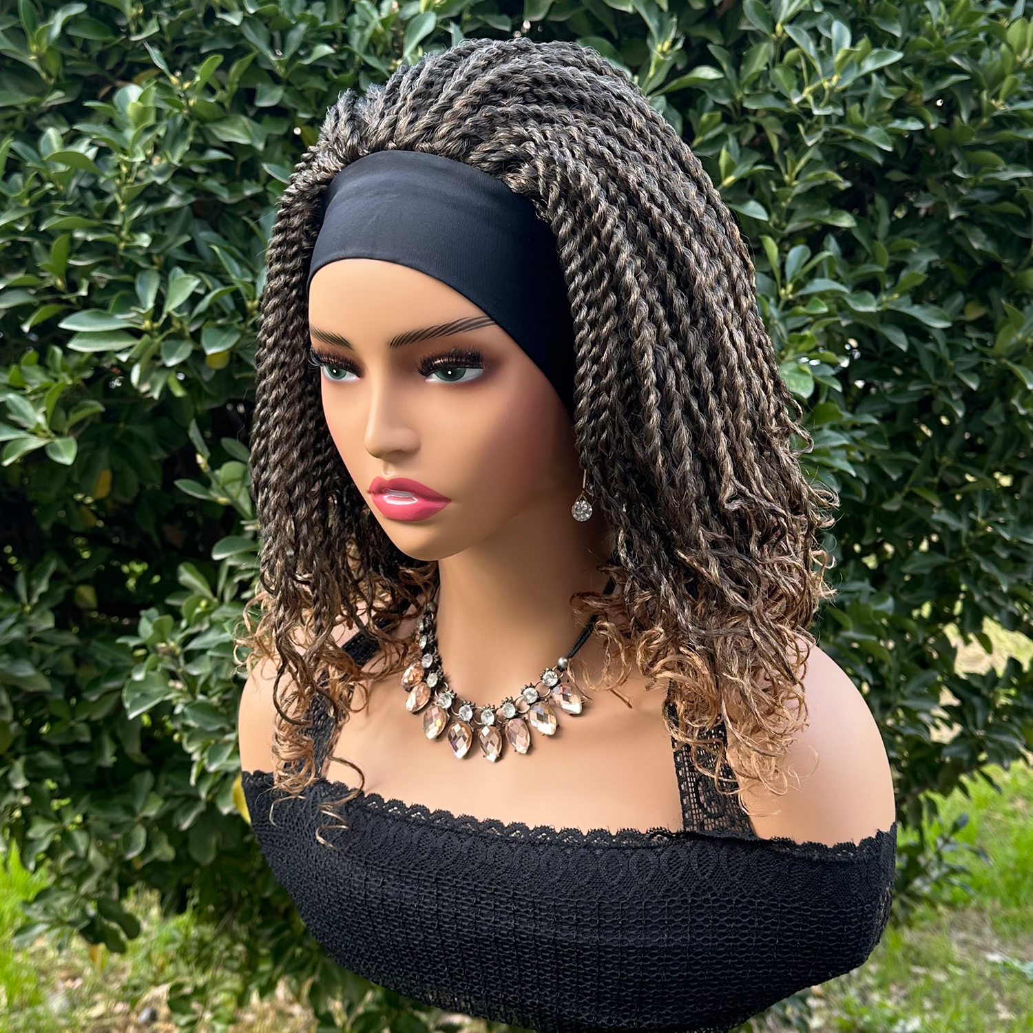 Short Braided Headband Wigs For Black Women Box Braided Headband Bob Wig African Synthetic Braiding Hair Headband Bob Wig: T1B/27