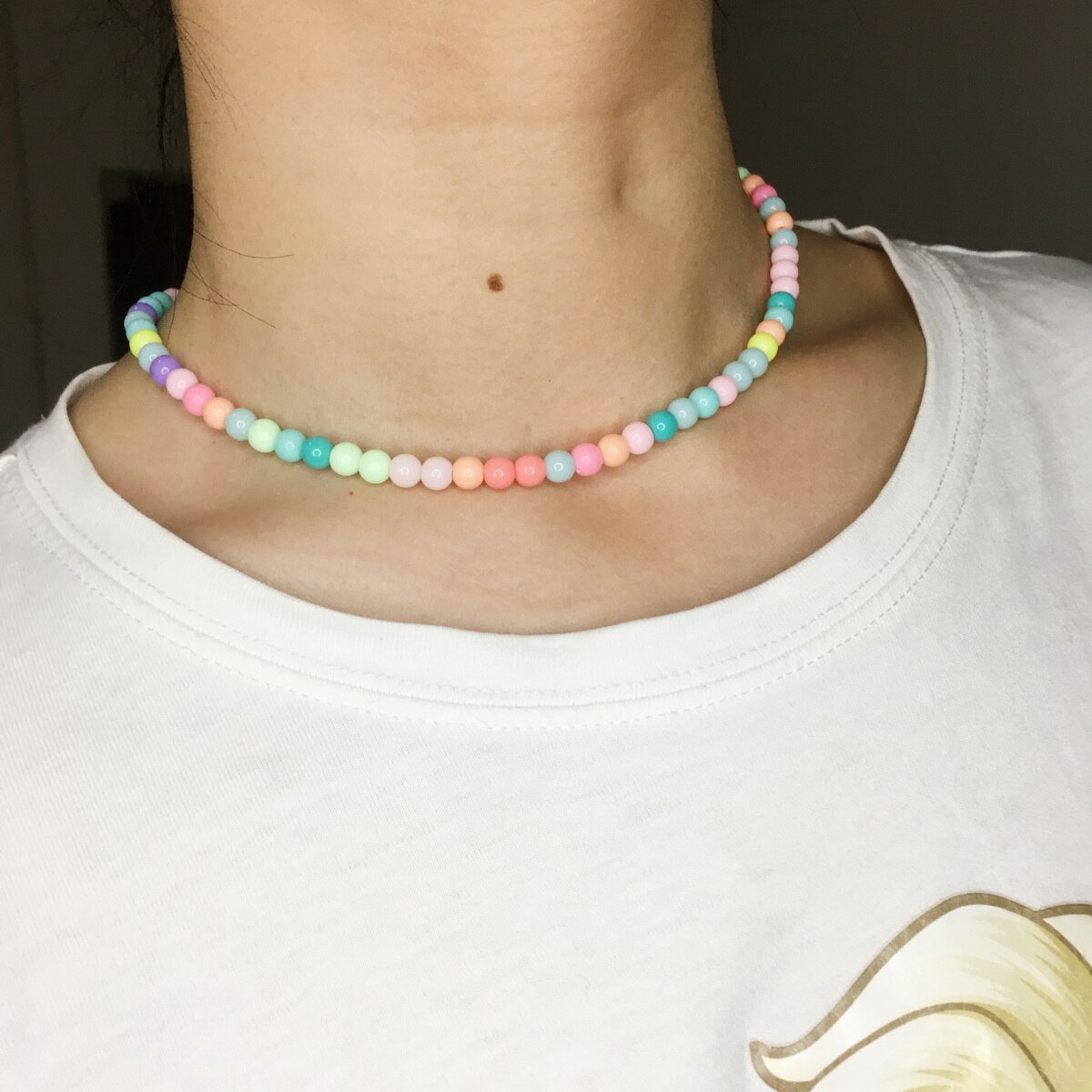 Vrouwen Ketting 6Mm Kleurrijke Plastic Kralen Kraag Choker Ketting Voor Dames Meisjes Sieraden