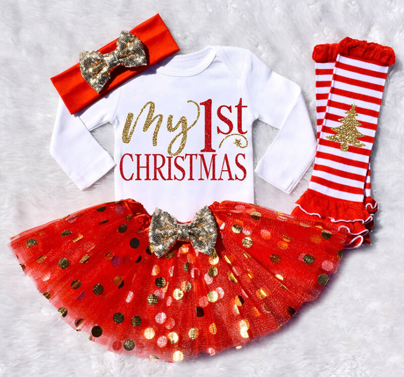 Nyfödd flicka julkläder set  my 1st julbyxor +tutu kjolar+ benvärmare kläder kläder