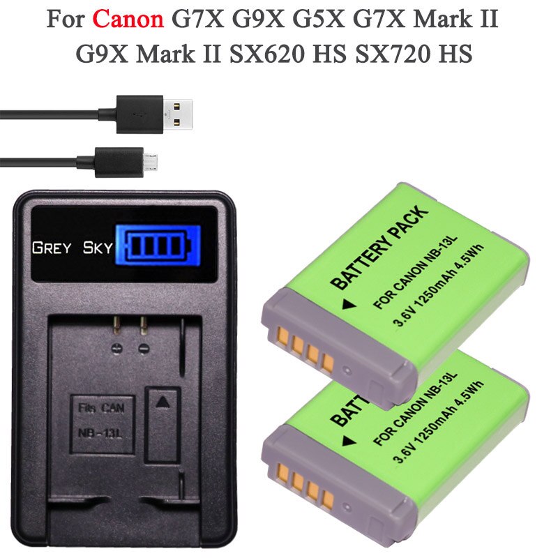 Batería NB-13L NB 13l + cargador usb con LCD para Canon G7X G9X G5X G7X Mark II G9X Mark II SX620 HS SX720 HS: Package 2
