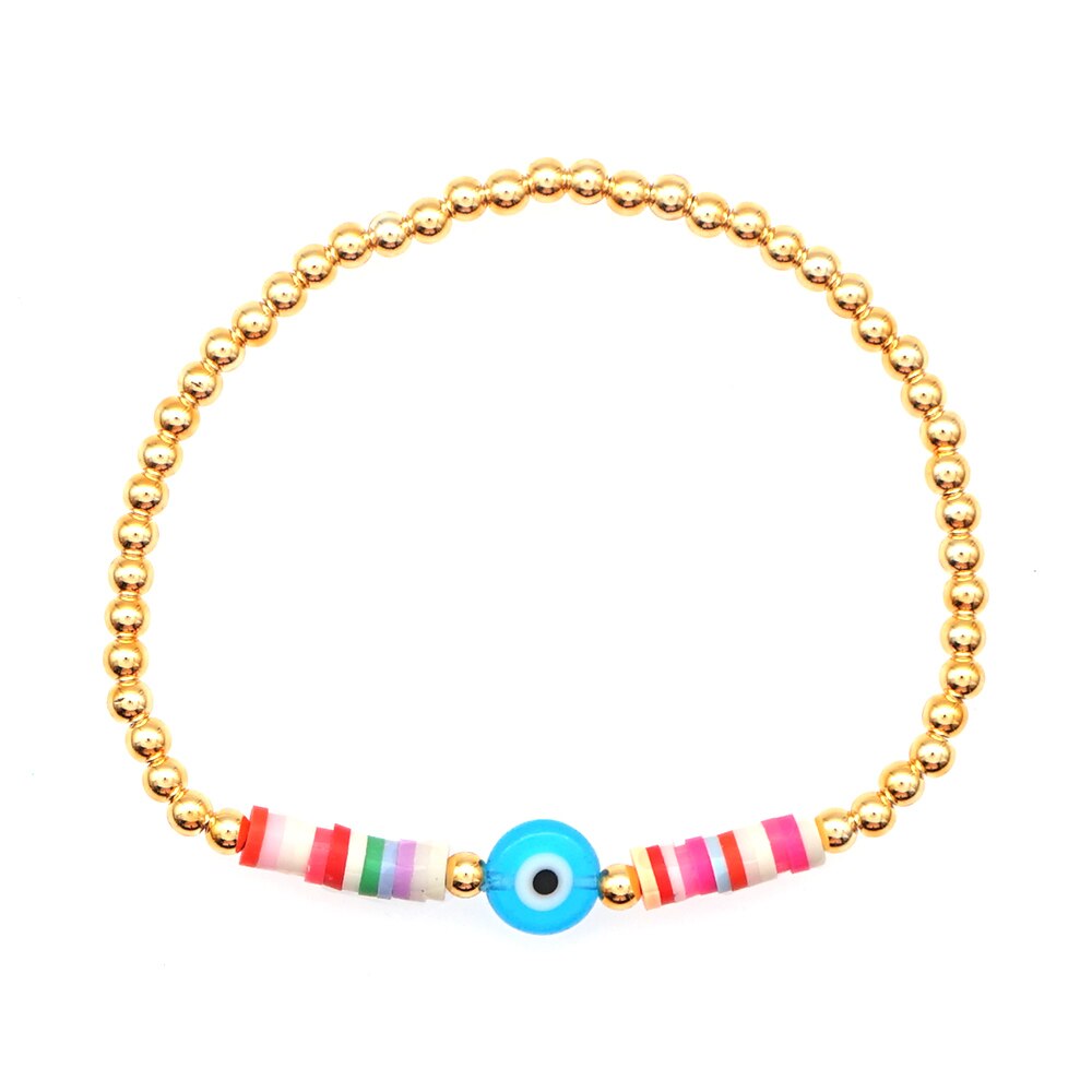 Go2Boho Turkish Evil Eye Bracelet for Women Heishi Bracelets Pulseras Greek Eye Jewelry Gold Color Beaded Braclet: QTB200108A