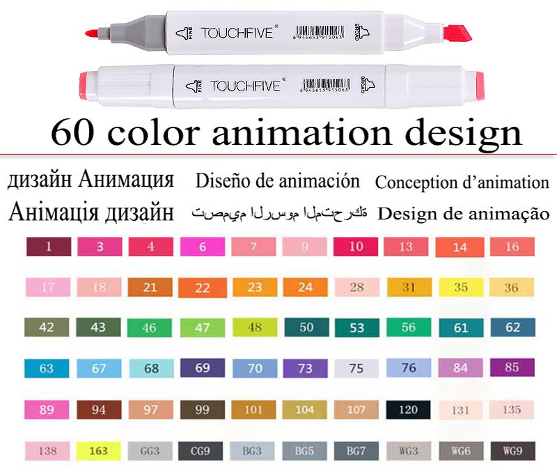 TouchFive Markers Art 30/40/60/80 Color animation set Sketch Marker Pen Double Tips Alcoholic Pens For Artist Manga Supplies: 60 white Animation