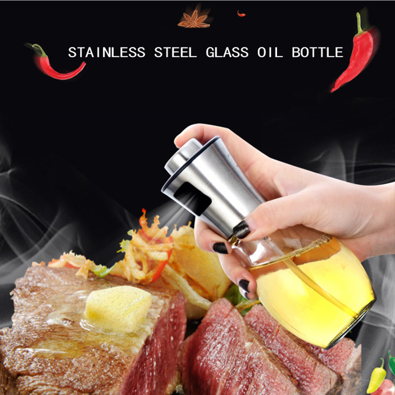 200ml rostfritt stål glasoljeflaska matlagning kök bbq bakning olivolja sprayflaska livsmedelskvalitet enhetlig sprayflaska