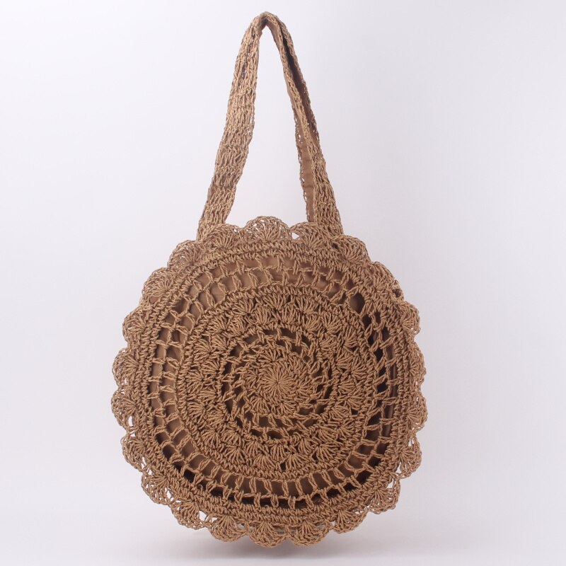 Boheemse holle ronde strozakken voor vrouwen, gevlochten rieten schoudertassen, rotan handtassen, casual zomer strand grote tassen dames handtas