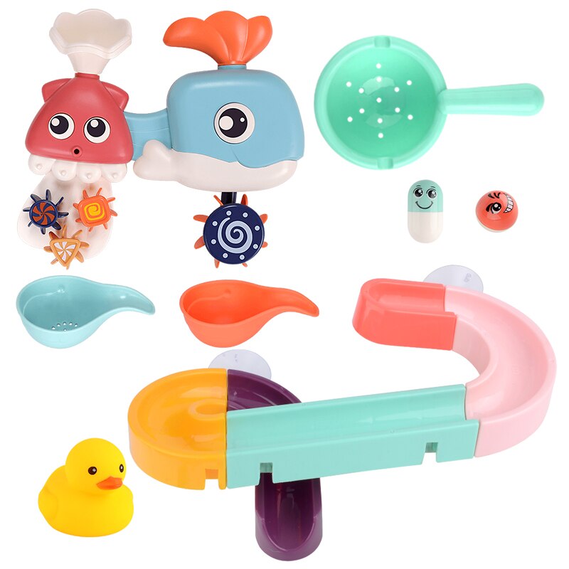 Juguetes de baño para bebé, juego de agua para ducha, grifo de goma con rueda de agua de pato, juego de rociador de agua para niños, animales, juguetes de baño de verano: F