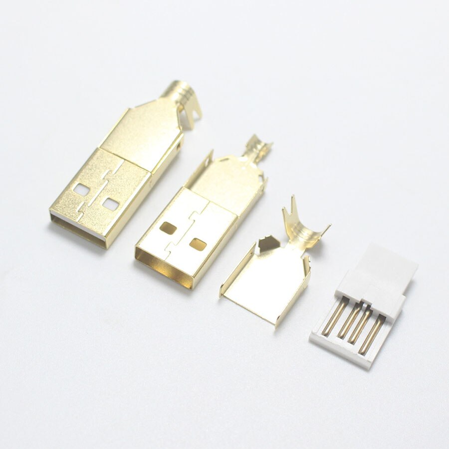 1/2/5sets USB 2.0 Type A Welding Type Male Plug Nickel/Gold Plated Connectors usb-A Tail Socket 3 in 1 DIY Adapter: Gold Plated / 5set