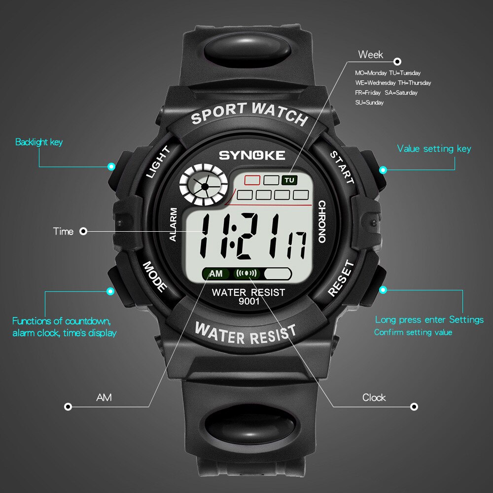 Waterdichte Kinderen Jongens Multifunctionele 30M Waterdicht Horloge Led Digitale Dubbele Actie Horloge Kids Alarm Datum Elektronische Horloge Q