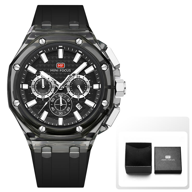 MINI FOCUS Relojes deportivos de cuarzo para hombre con correa de silicona naranja Cronógrafo Reloj de pulsera luminoso resistente al agua con calendario: Rojo