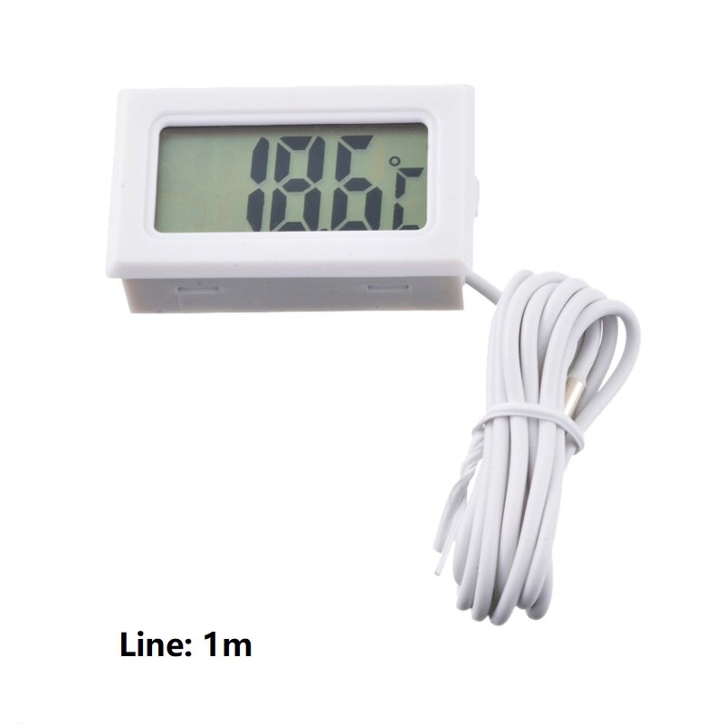 Mini sensor fugtighedsmåler termometer hygrometer gauge til køleskab akvarium digital lcd indendørs praktisk temperatur: Hvid 1m linje