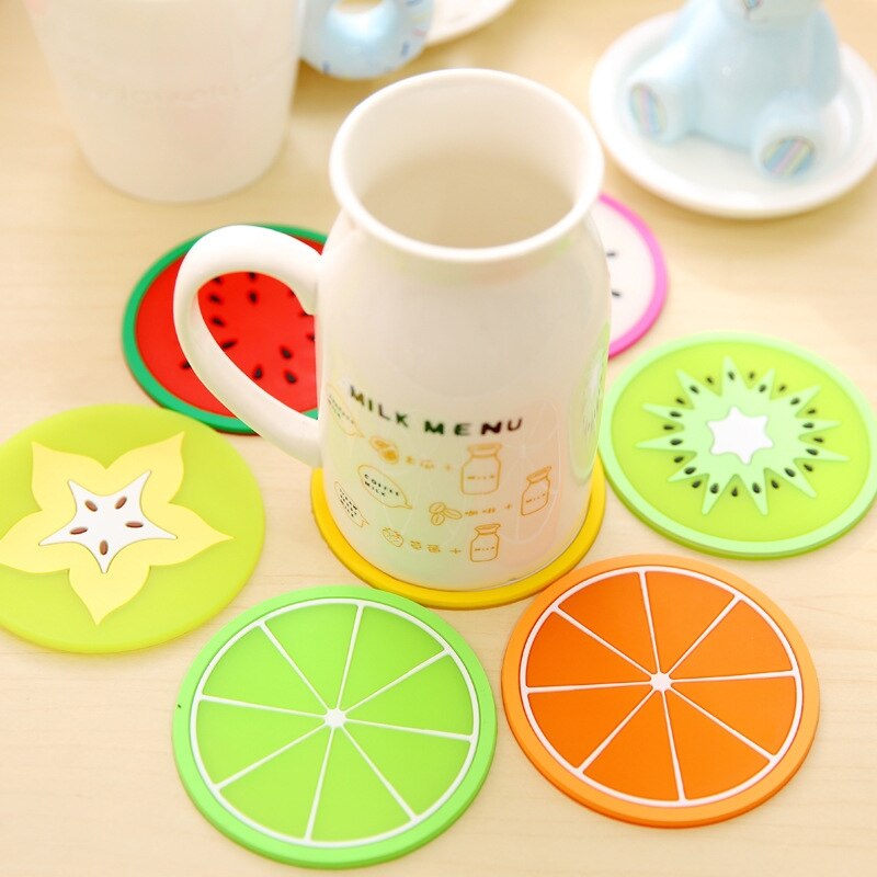 Fruit Shape Coaster Cup Pads Silicone Insulation Mat Drink Holder Watermelon Kiwi Fruit Lime Mango Orange Carambola