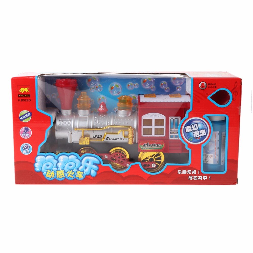 Leuke Trein Elektrische Bubble Toy Batterij Aangedreven Locomotief Motor Met Licht Muziek Plastic Rode Auto