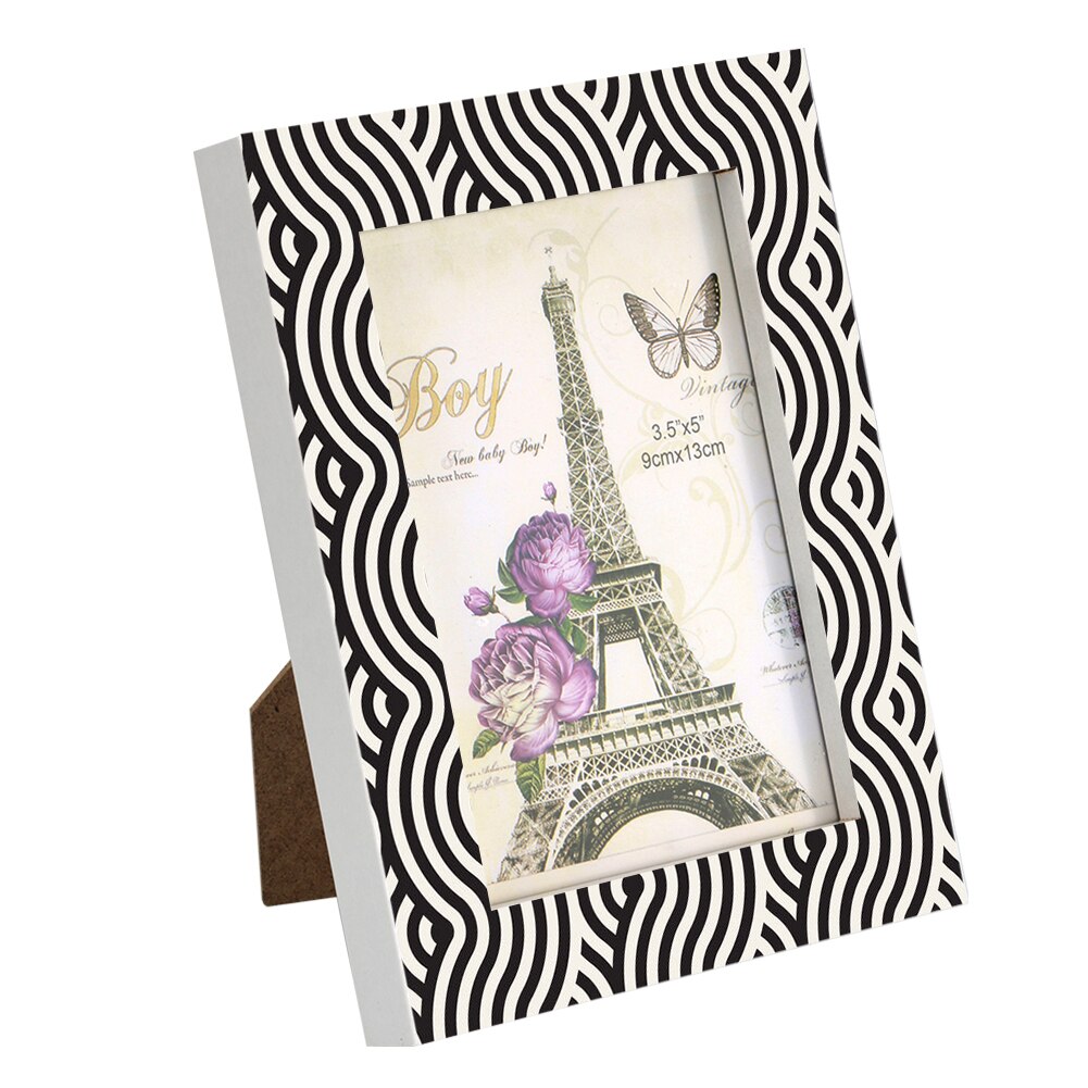 Black Wavy Line Pattern Wooden Photo Frame Table Home DIY Decoration High 5-10Inch Modern Picture Frames