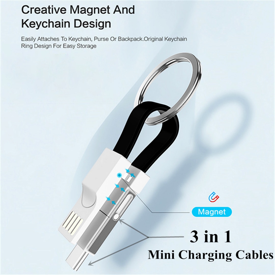 Mini Magnetische Korte Sleutelhanger Micro Usb Kabel Voor Iphone Samsung Xiaomi Huawei Android Telefoon Snel Opladen 3 In 1Type C Cabo Cord