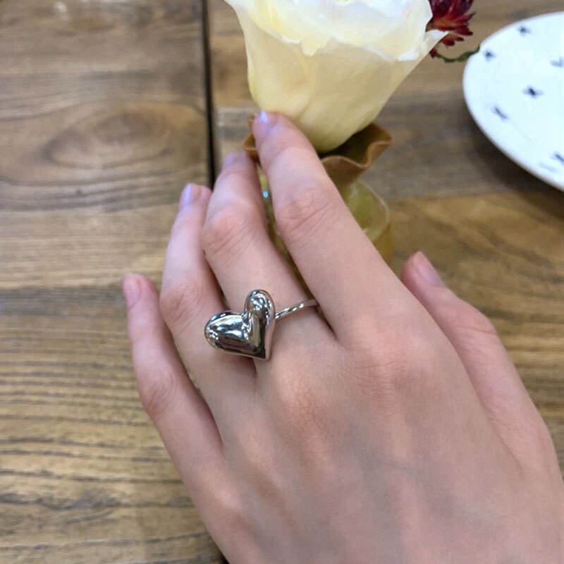 HUANZHI Japanese Individuality Glaze Leather belt Love Heart Glitter Sequins Metal Rings for Women Party Ring: 4
