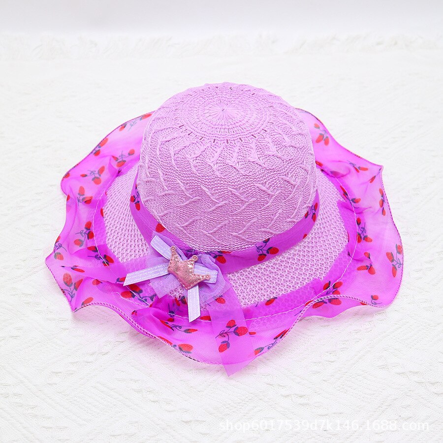 gorro niña Sombrero de paja ondulado para niña y bebé, sombrero de verano con cinta decorativa, para playa, de 1 a 8 años: Purple