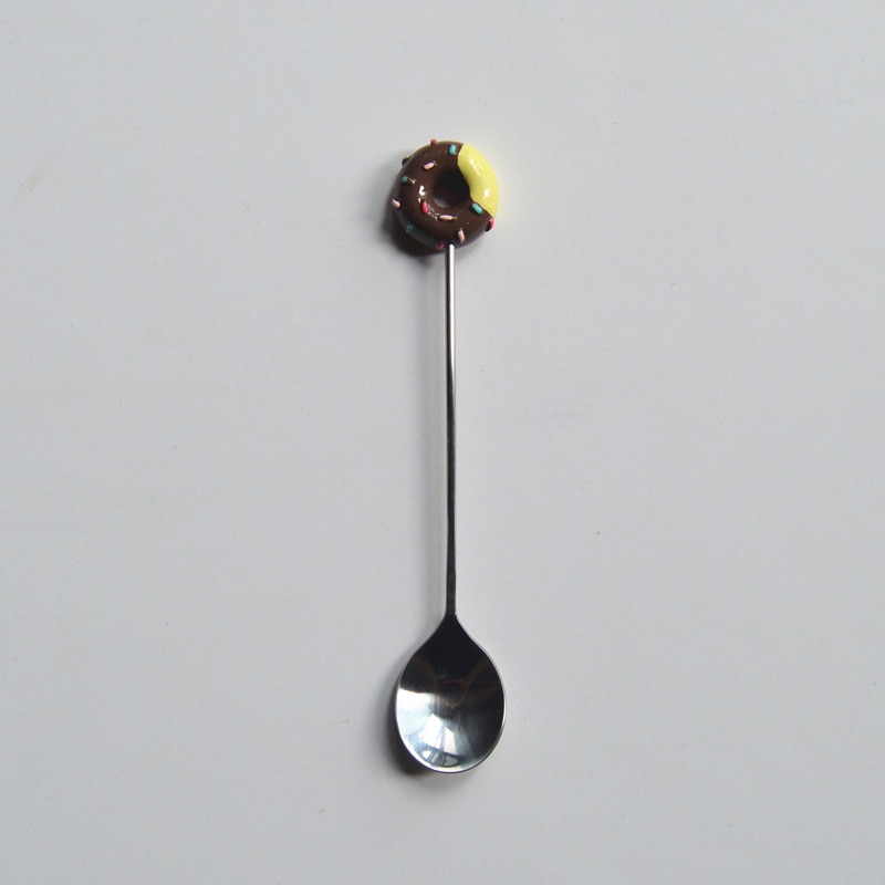 Cuillère à beignet en acier inoxydable, gâteau café Dessert thé glaces cuillères à remuer bonbons cuillère à thé mignonne de dessin animé 1 pièce