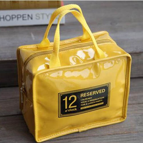 Bolsa de almuerzo impermeable para mujeres, niños y hombres, bolsa de almuerzo con letras, bolso de mano de PU, paquete aislante portátil,: YELLOW