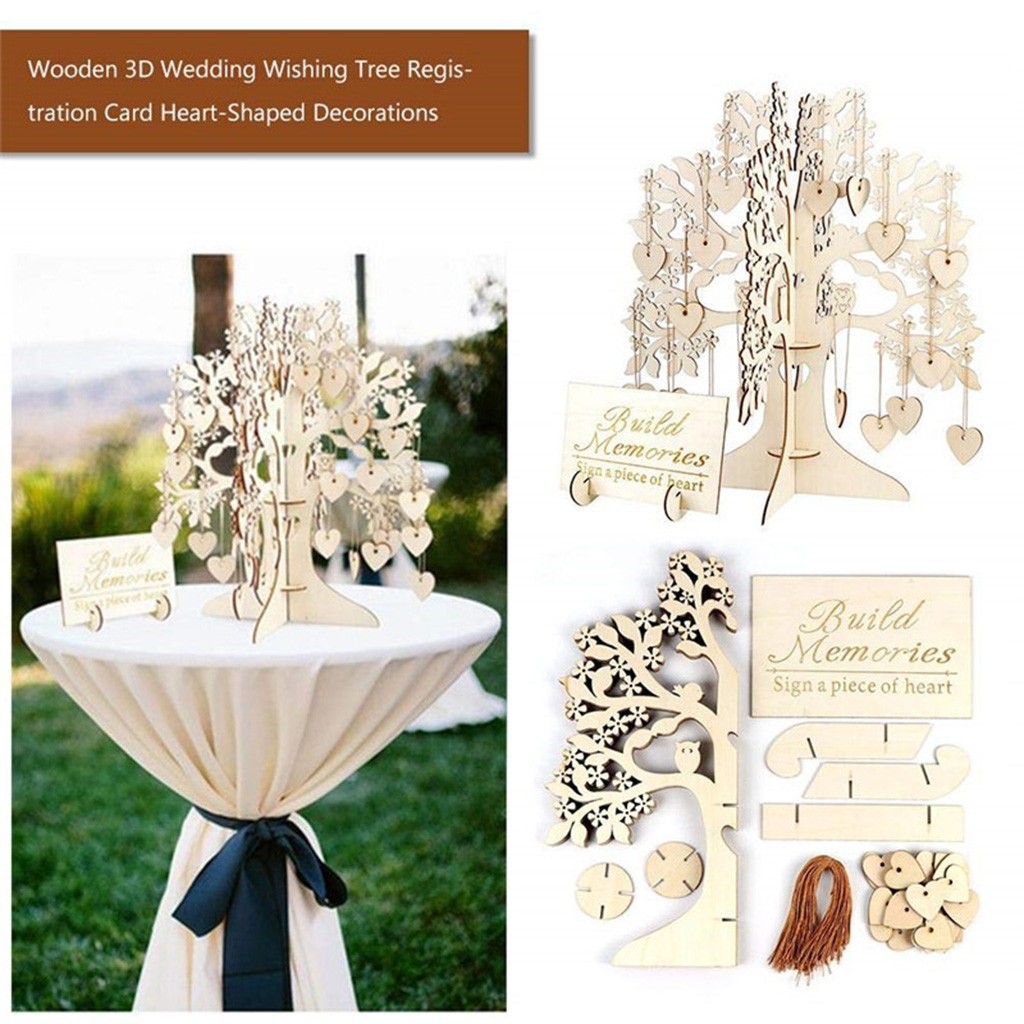Rustieke Bruiloft Gastenboek Set Gast Bezoek Handtekening Boom Gastenboek Houten Harten Ornamenten Diy Familie Boom Bruiloft Tafel Decor