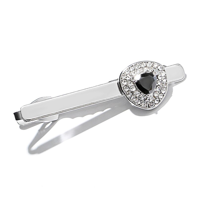 Men's Formal Dress Business Tie Clip Cufflink French Style Wedding Groom Jewelry Rhinestone Shirt Tie Clips Cuff Links: Tie Clip Black