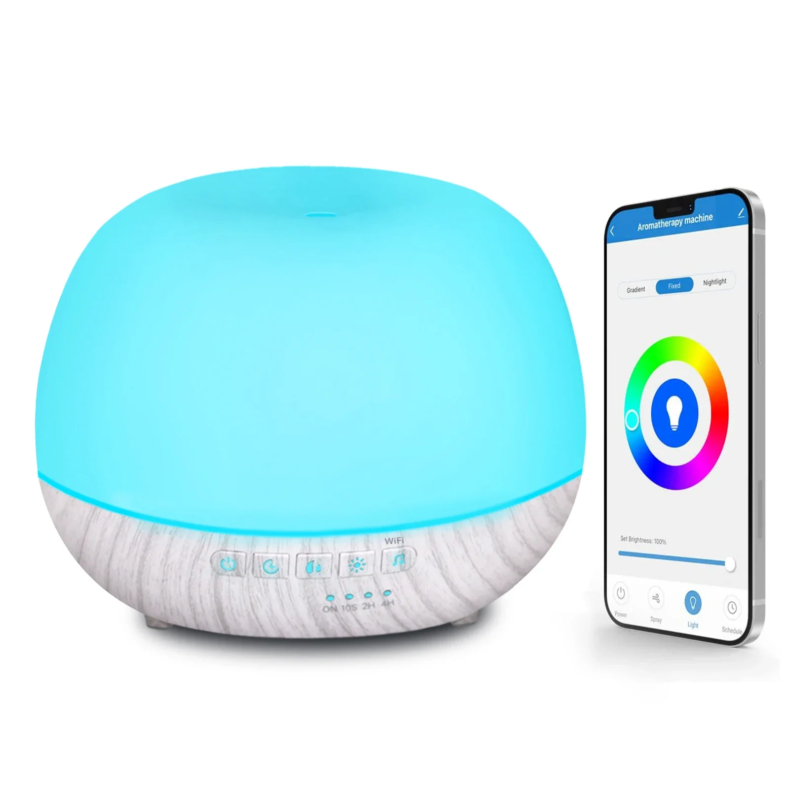 Humidificateur d'air intelligent de diffuseur d'huile essentielle d'aromathérapie de WiFi 500ml, connecte à Tuya, Alexa et Google Home avec 7 couleurs de LED: kaki foncé / L'UA