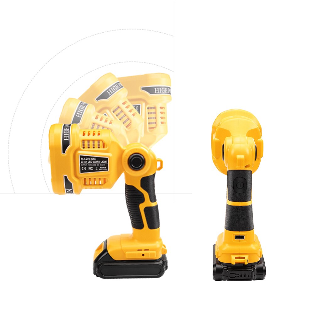 WAKYME LED sans fil torche travail lumière Camping lanterne lampe de poche Portable lampe à main projecteur extérieur pour Dewalt DCL040N 18V