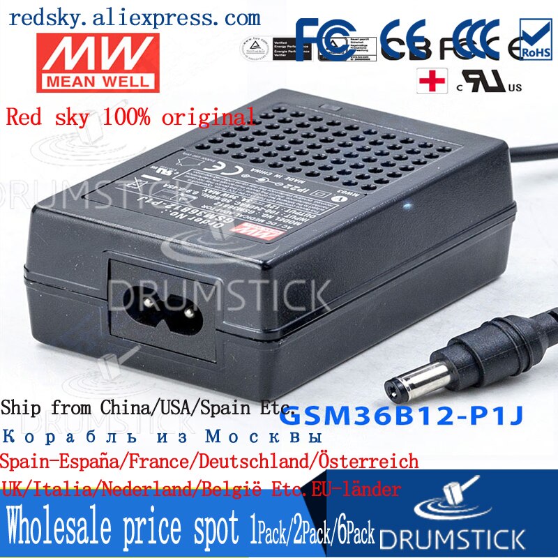 Steady Mean Well GSM36B12-P1J 12V 3A Meanwell GSM36B 12V 36W AC-DC Hoge Betrouwbaarheid Medische Adapter