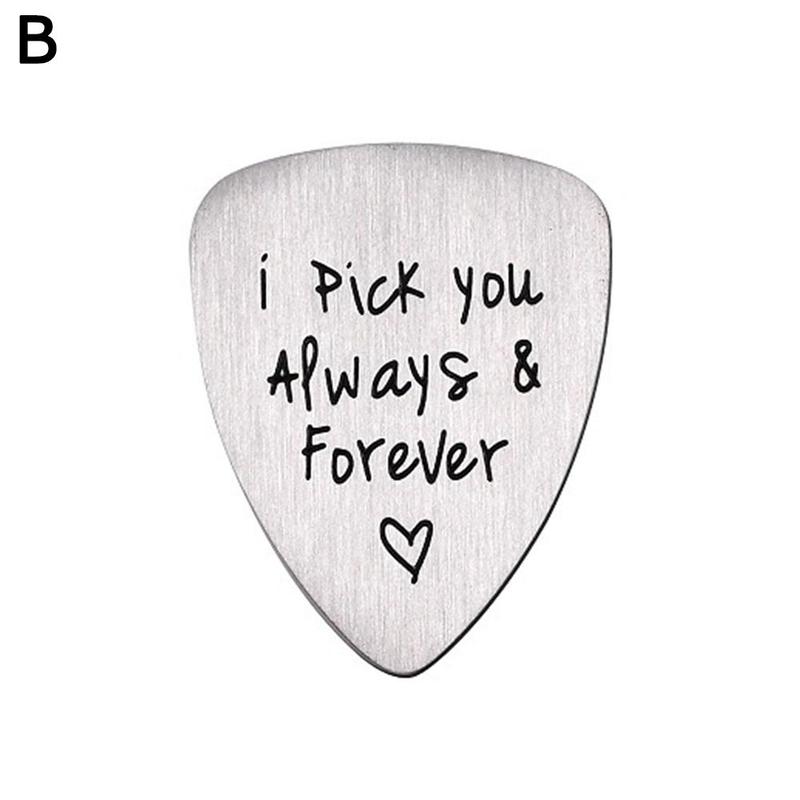 Titanium Steel Carved Guitar Pick I Pick You Always &amp; Forever Letter Engraved Ukulele Pick Musical Instrument Accessory: B