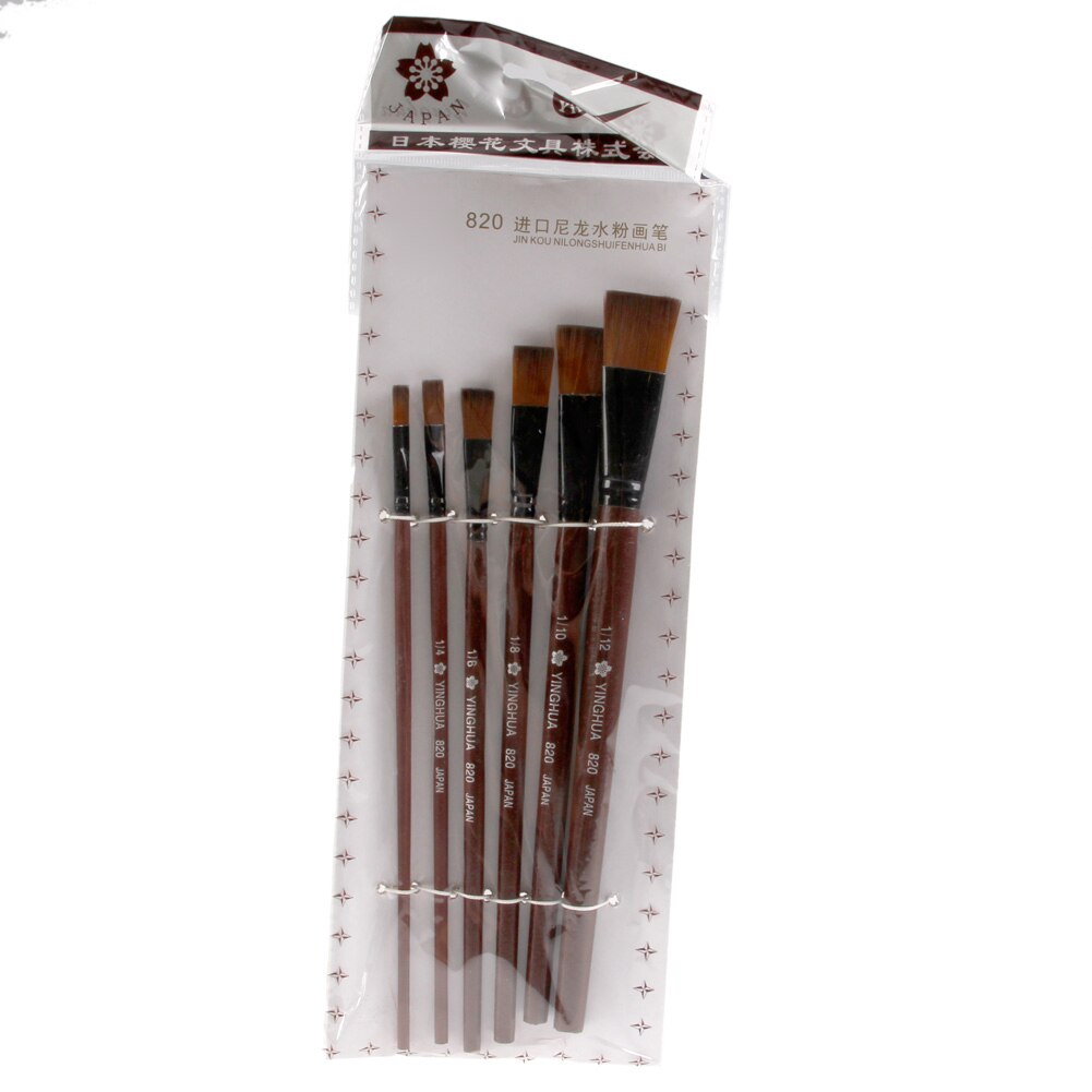 6 pincéis acrílicos do gouache da pintura a óleo de náilon dos pces para o artista fornece o conjunto b95a da aguarela