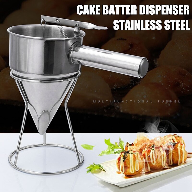 Stainless Steel Donut Cupcake Batter Dispenser Funnel Pancake Maker Helper Rack Spring-loaded Handle HEE889