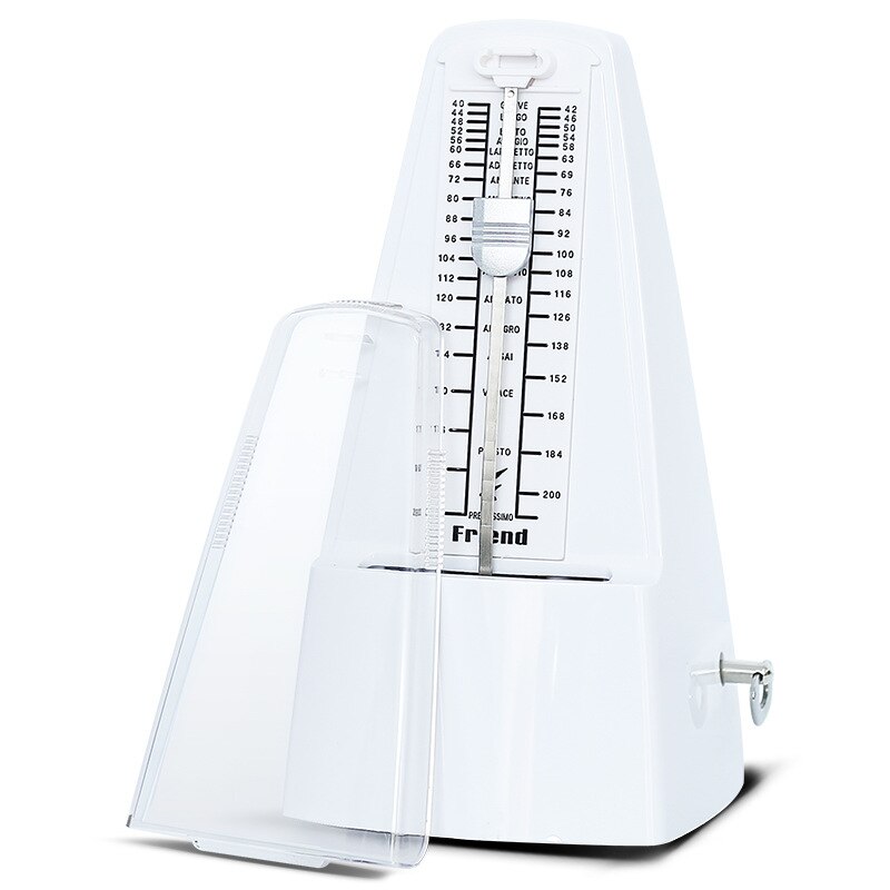 Vintage metrónomo tipo torre en miniatura para guitarra, bajo, Piano, violín, metrónomo para guitarra, timbre, anillo, péndulo mecánico, accesorios: pure White