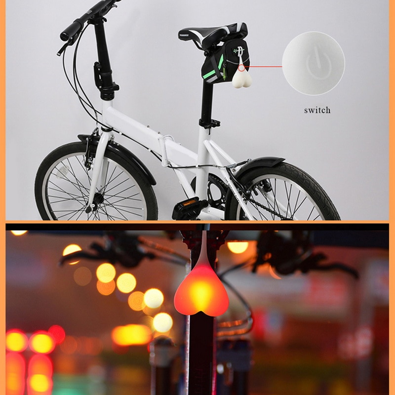 Waterproof Silicone Bike Heart Lamp Night Cycling Rear Seat Back Lights Bike Tail Lights Safety Warning Ball Light Lamp