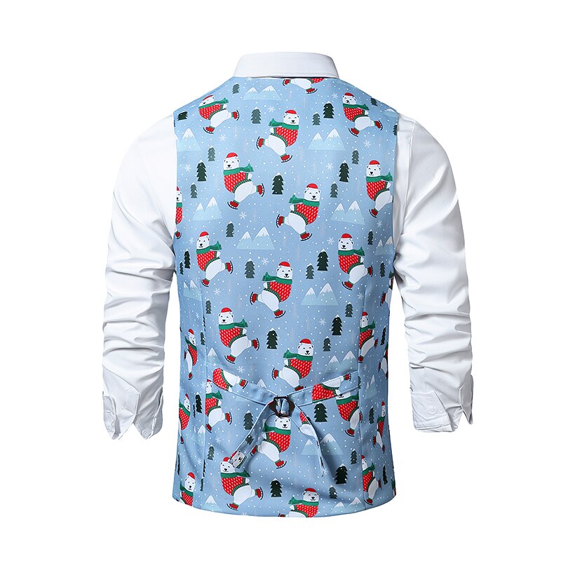 Christmas Bear Print Christmas Vest Male Brand Slim Fit Dress Waistcoat Men Xmas Party Stage Prom Vests Men Cosplay Costume