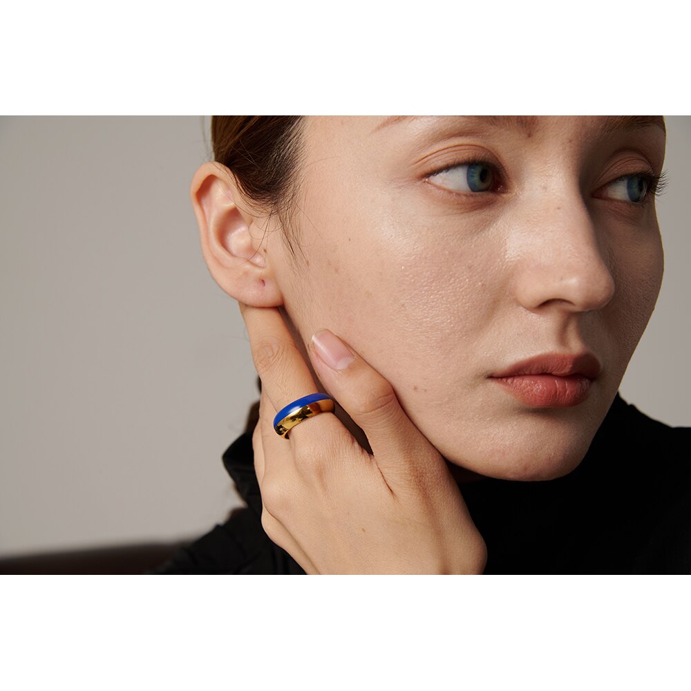 Yhpup rustfritt stål blå emaljering til kvinner trendy metall rund fingerring vanntette smykker bague acier inoxydable