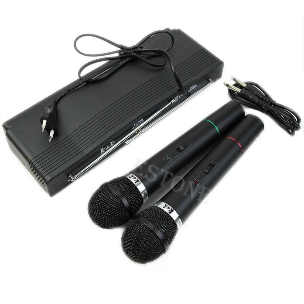 Dual 2 Mics Handheld Wireless Cordless Microphone System Receiver