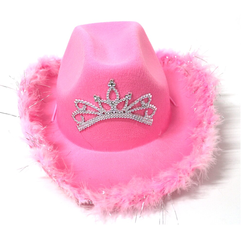 Western Cowboy Hat Pink Women's Bucket Hat Cowgirl Cap with Sparkly Sequins Tiara Decor Costume Funny Party Hats