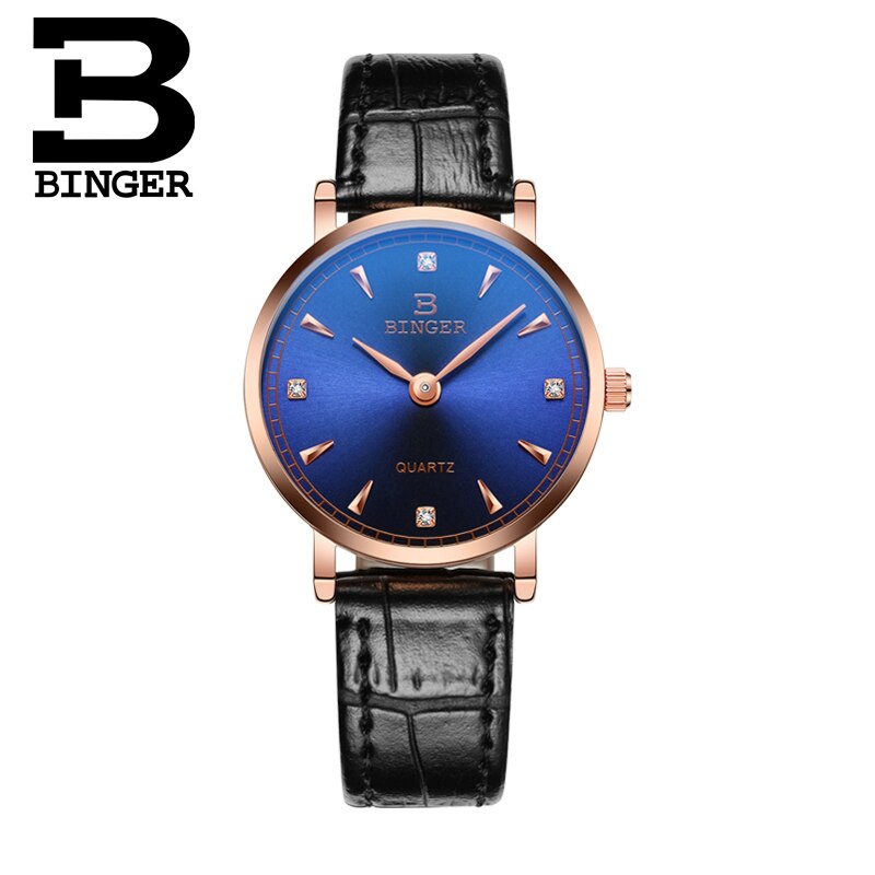 Günstige Neue Paar Uhr BINGER Dünnen Stil Frauen Quatrz Uhr Männer Geschäft Armbanduhr Lederband B-9013G: Frauen Uhr 07