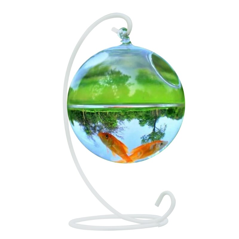 Transparent Spherical Glass Handmade Fish Tank Round Shape Hanging Glass Aquarium Fish Bowl Clear Plant Terrarium: W
