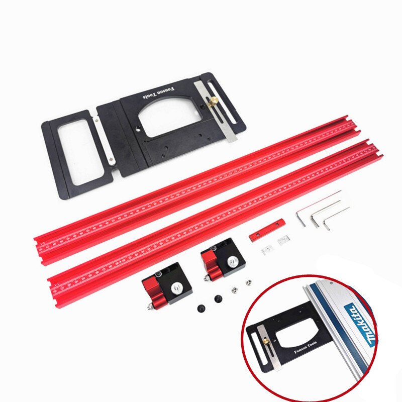 Track Saw Square Guide Rail Clamp 90 Degree Positioning Plate and 1200mm Slide Rail Parallel Guide Rail Set W/ Stop and Scale