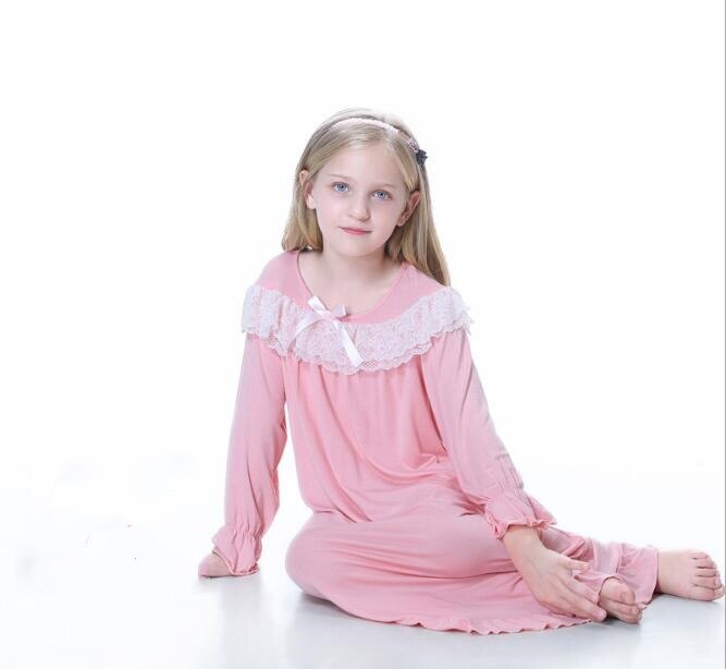Automne filles chemise de nuit rose blanc pyjamas enfants à manches longues chemise de nuit mignon 100% coton enfant bébé robe de nuit 6 8 10 12 ans: Rose / 100