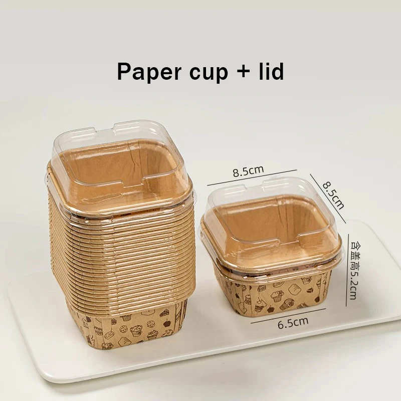 50pcs Square Cake Paper Holders Bread Dessert Pastry Packaging Boxes Disposable Oil Proof Paper Cups Cake Tools Kitchen Supplies: Pink