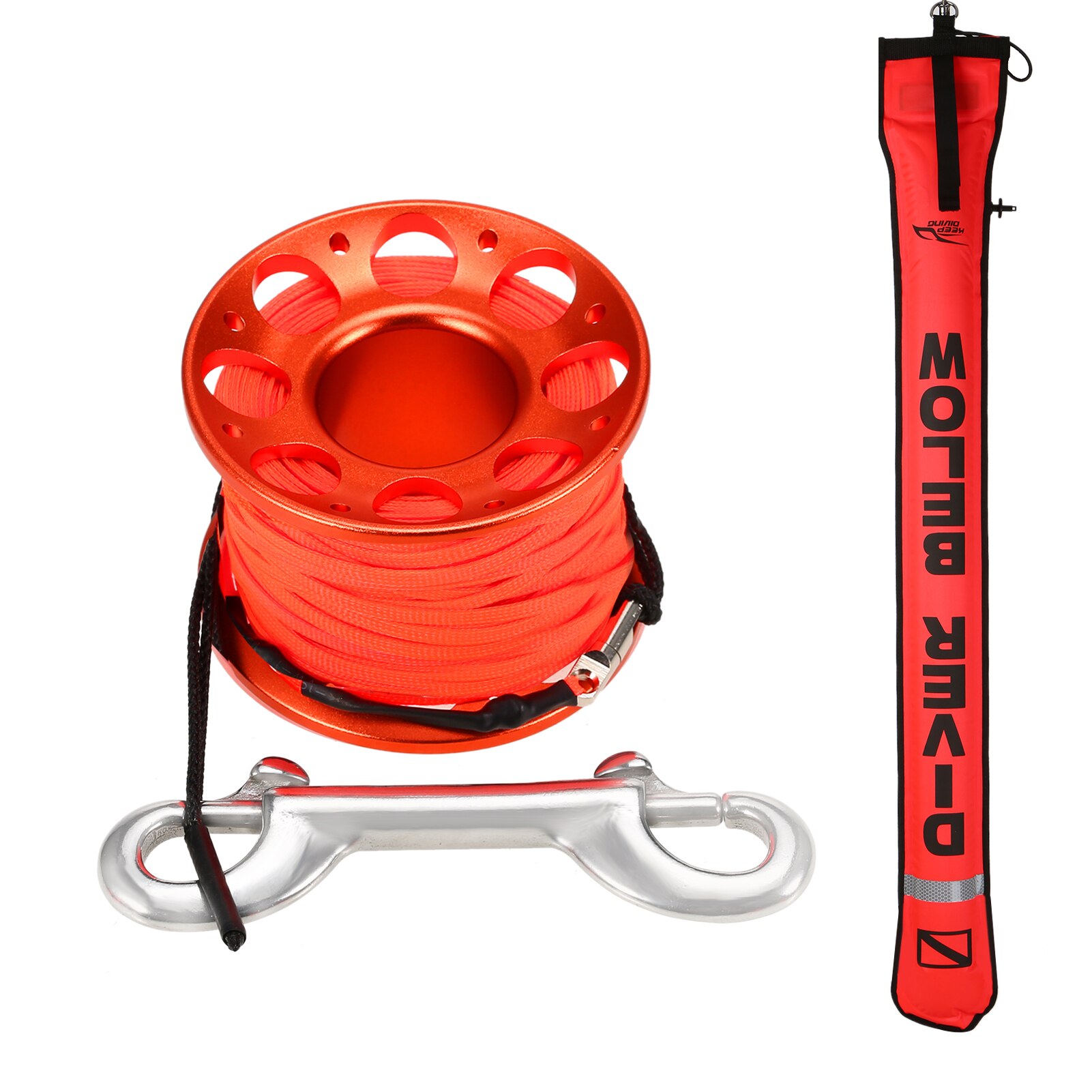 3.9ft Scuba Diving Surface Marker Buoy Float Inflatable Safety Signal Tube Drogue with 49.2ft Line Alloy Finger Spool Reel Clip: Orange