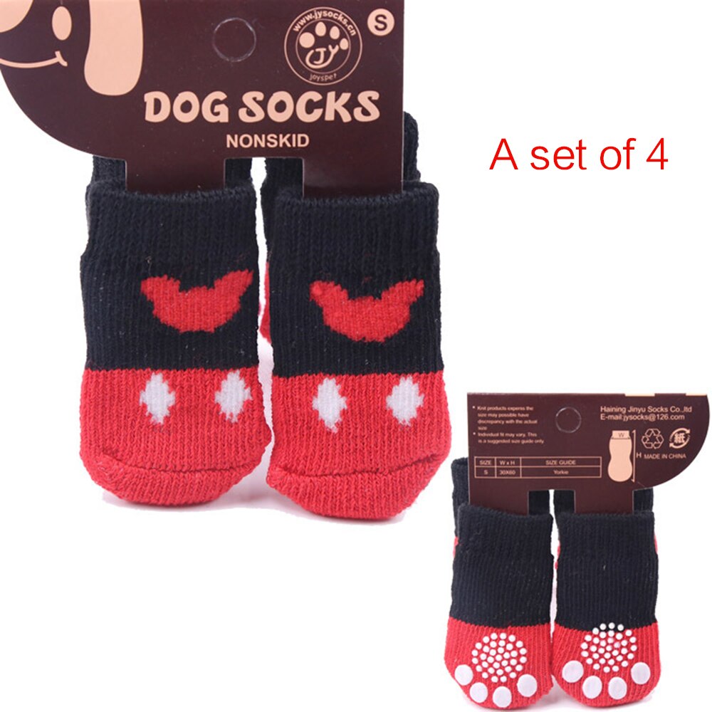 4Pcs Cute Cartoon Pet Socks Dogs Pet Knits Socks Anti Slip Skid Bottom Warm Puppy Shoes Are Soft And Breathable: A / S