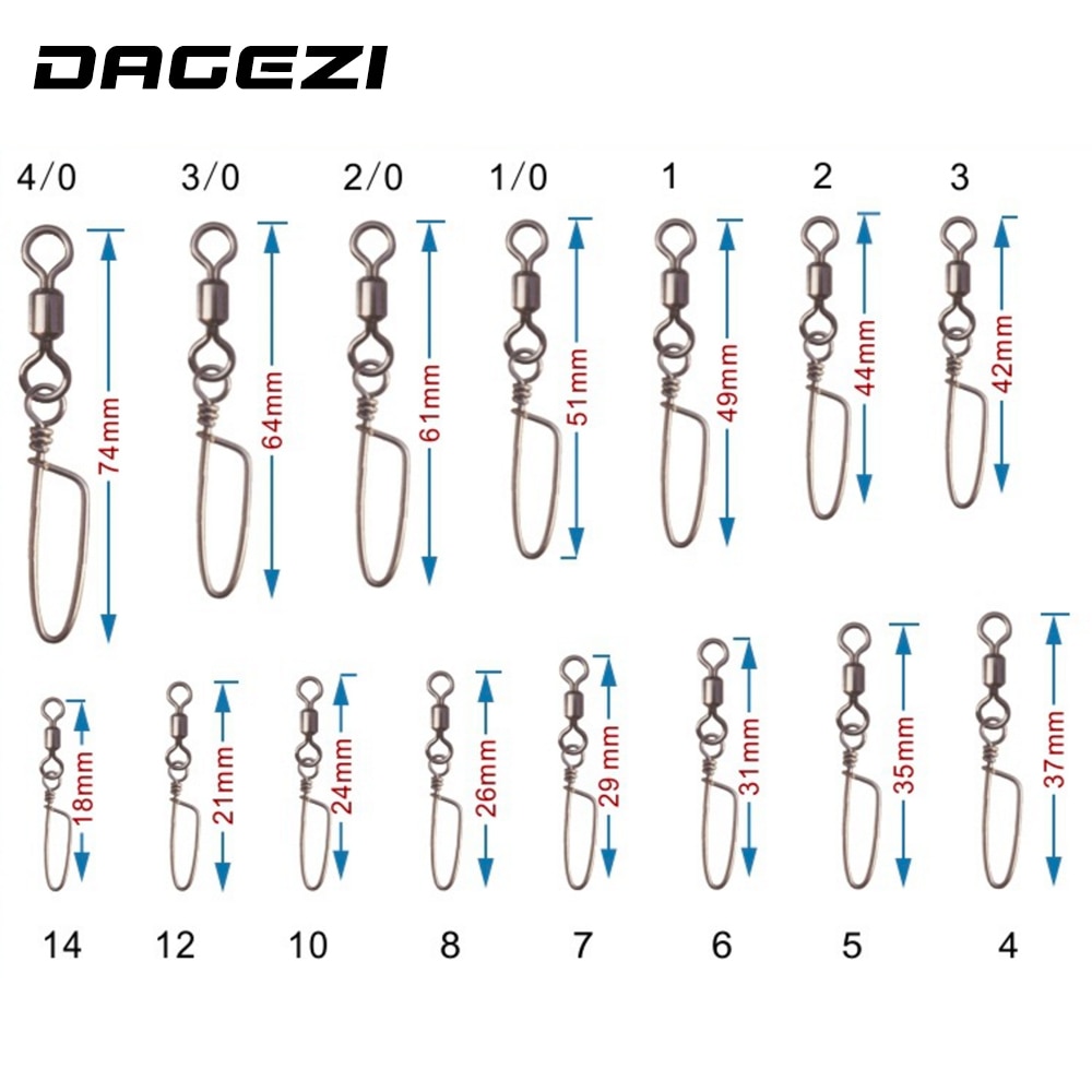 Dagezi 100 st/lot fiskekontakt rullande fiskeswivel med snygga snäppsvarta svirvlar + böjda stift fisketillbehör