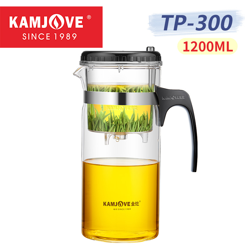 KAMJOVE Chinese Kung Fu Tea Infuser Tea Pot One-button Filtering Heat-resistant Glass Separating Teapot with Strainer 200-1200ML: Ivory
